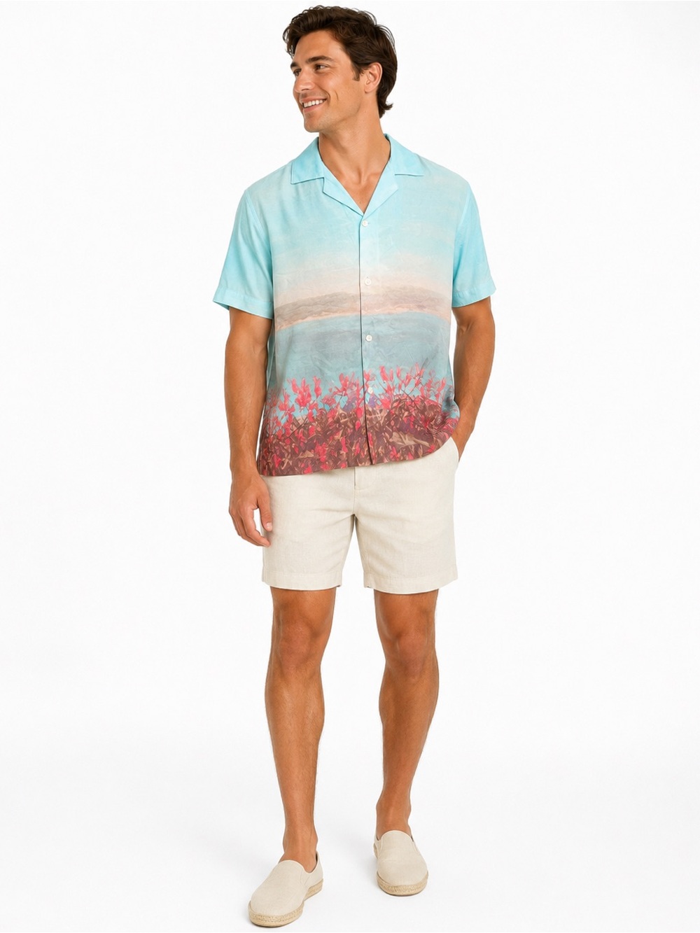 Original Use Sky Blue and Pink Floral Button Down